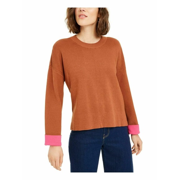 Bar Iii Womens Twist Back Pullover Sweater Brown Size Xl